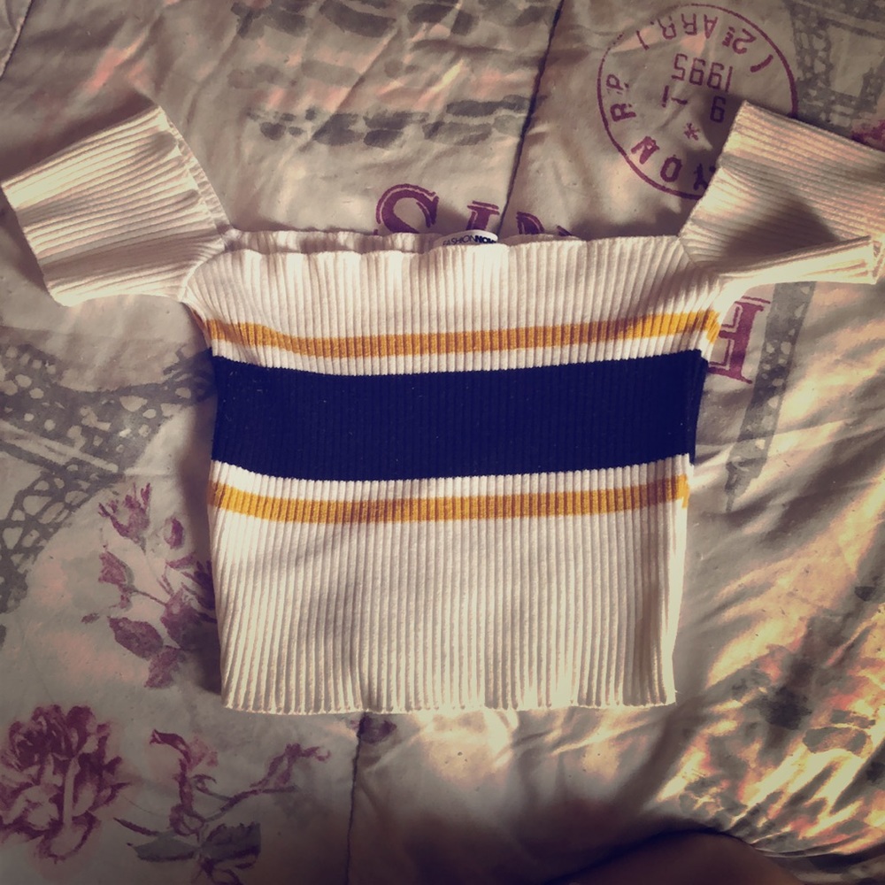 This Off Shoulder Sweater - White/Heather Yellow